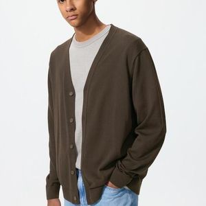 Uniqlo Brown Knit V Neck Cardigan for men