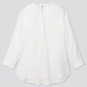 Blusa Rayon Colletto Alla Coreana Maniche 3/4 di Uniqlo in Bianco