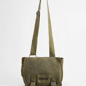 BDG Green Khaki Waxed Canvas Mini Messenger Bag for men