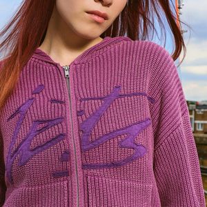 iets frans Purple Acid Wash Zip-through Knit Hoodie