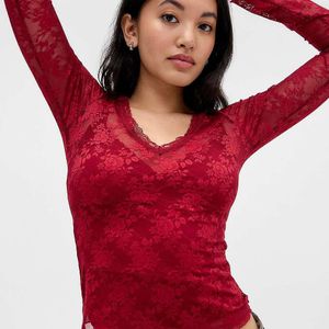 Out From Under Red Lana Lace Mesh Top