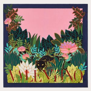 Valentino Pink Foulard 90 x 90 cm aus seidentwill mit print "panther in the giungle"