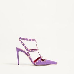 Valentino Garavani Pink Rockstud Suede Pumps 100Mm