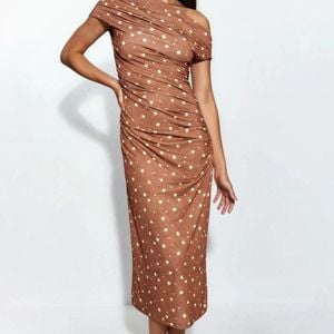Hiccup Brown Asymmetric Neck Floral Midi Dress