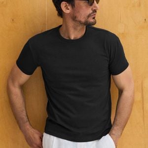 Grimelange Black Basic Crew Neck T-Shirt for men