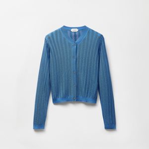 Versace Blue Viscose Mesh Ribbed Knit Cardigan