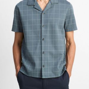 Vince Blue Windowpane Jacquard Cotton-Blend Cabana Shirt for men