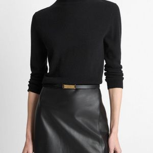 Vince Black Cashmere-Silk Three-Quarter-Sleeve Mock-Neck Sweater