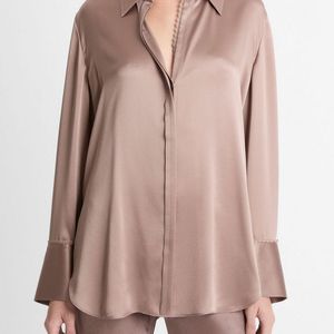 Vince Pink Lace-Trim Silk Relaxed Shirt