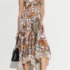 Etro Natural Patterned Dress With Raw-Edge Finish