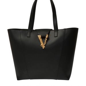 Versace Virtus レザートートバッグ ブラック