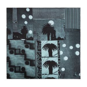 Versace Blue Silk Scarf With "Sunset Palms" Print