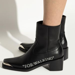 Off-White c/o Virgil Abloh Black 'For Walking Texan' Leather Ankle Boots With Heel