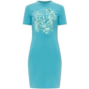 Versace Jeans Couture Blue Dress With Print And Shimmering Sequins