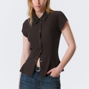 Weekday Black Slim Fit Short-Sleeved Crepe Shirt