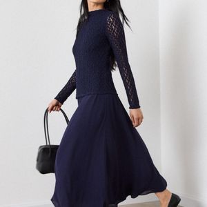 Whistles Blue Textured Drop Waist Dress