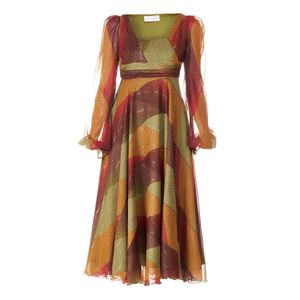 Sofia Tsereteli Brown Long Silk Dress In Multicoloured Patch