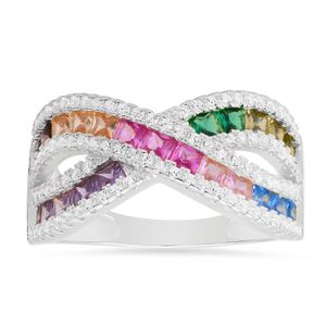 Kylie Harper Blue Sterling Multi-Color Sapphire Crossover Ring