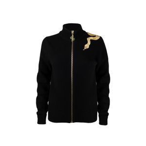 House of Laines London Black Laines Couture Cashmere-Wool Zip Cardigan With Hand-Embellished Shoulder Snake