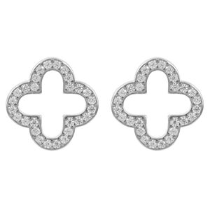 Latelita London Metallic Rhodium Plated Open Clover Earrings