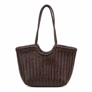 Rimini Brown Genuine Leather Hand Woven Shopping Bag
