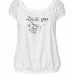 Conquista White Embroidered Scoop-Neck Short-Sleeve Top