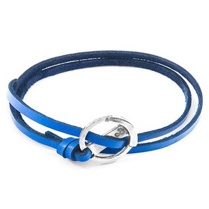 Anchor and Crew Royal Blue Ketch Anchor Silver & Flat Leather Bracelet for men