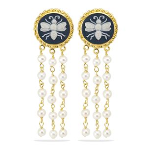 Vintouch Italy Bee Cameo & Pearls Earrings