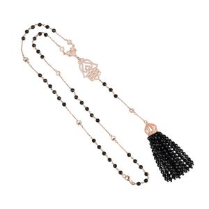 Latelita London Tassel & Hamsa Necklace Black Onyx Rosegold