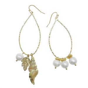 Farra White Freshwater Pearls & Shell Dangle Asymmetrical Earrings