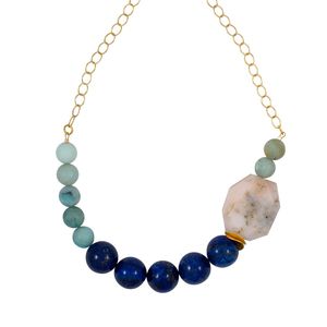 Magpie Rose Blue Lapis Lazuli & Peruvian Pink Opal Necklace
