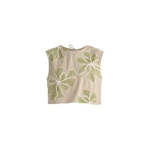 Paisie Natural Floral Embroidered Cropped Top