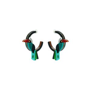 Gissa Bicalho Blue Handmade Acrylic Earring Hoop Toucan