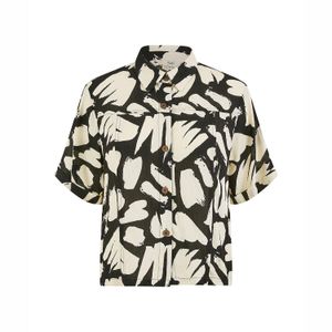 Yumi' Black Cotton Splash Print Relaxed Fit Shirt