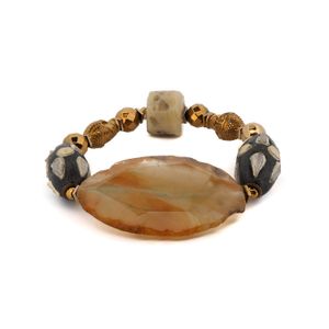Ebru Jewelry Metallic Chunky Agate Stone Buddha Beaded Bracelet