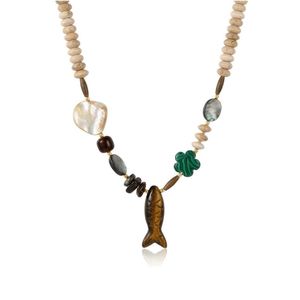 Ormiro Metallic Lucky Fish Mixed Stone Necklace