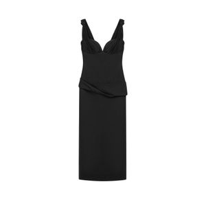 Nocturne Black Boned Sweetheart Peplum Midi Dress
