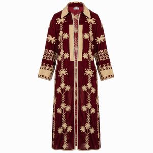 Antra Designs Red Suki Claret Silk Velvet Coat