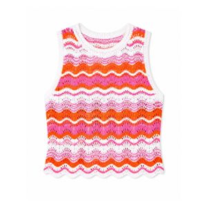 Yumi' Red Stripe Crochet Stripe Vest Top