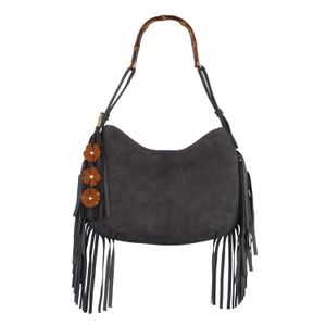 F3Rog by Rana Black Suede Fringe Gordon Bag