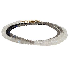 Lori Kaplan Design Metallic Triple Wrap Monochromatic Moonstone, Labradorite, Spinel Bracelet Or Necklace