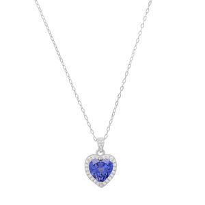 Kylie Harper Metallic Sterling Heart-Cut Tanzanite Halo Pendant Necklace