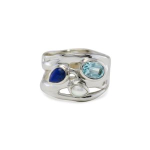 Isla Silver Blue Topaz, Pearl & Lapis Lazuli Ring