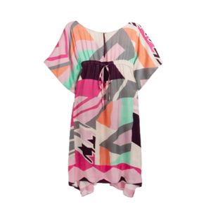 Saachi Pink Multicolored Geo Tie Waist Keyhole Kaftan