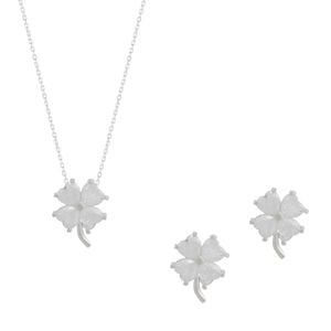 Spero London White Four Leaf Clover Sterling Necklace & Earring Set