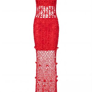 Andreeva Red Vanilla Handmade Maxi Crochet Dress