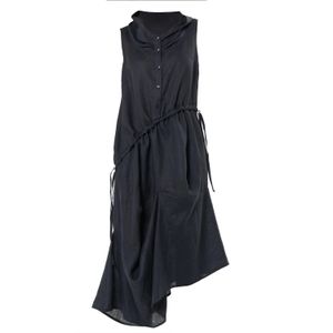Metamorph Blue Linen Midi Dress With Asymmetric Hem