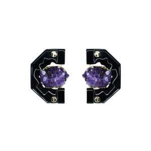 Gissa Bicalho Black Handmade Acrylic Earring Short Relief