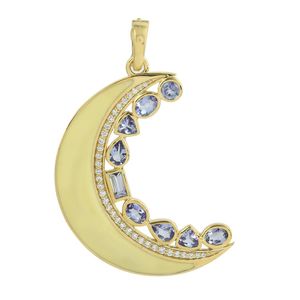 Artisan Metallic Tanzanite, Diamond & Enamel Crescent Moon Pendant