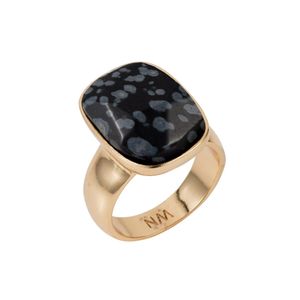 Nadia Minkoff Metallic Semi Precious Vertical Ring Gold With Black Snowflake Obsidian